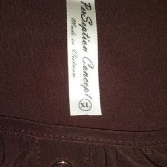 Dark Brown Tab Sleeve Gold Buttons Top - Picture 5 of 5